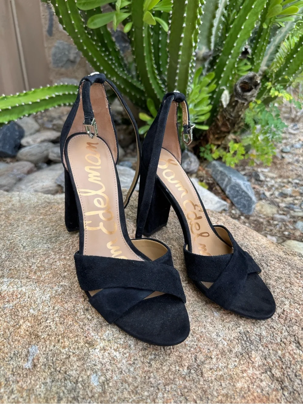 Sam Edelman Black Suede Ankle Strap 4”Block Heels Women’s Size 8